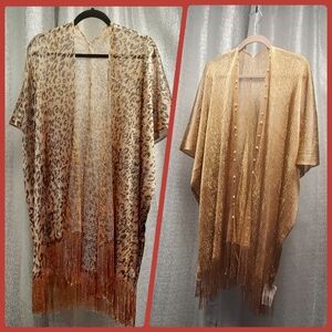 Leopard Print And Gold W/ Faux Pearls Beach Cover-Up Kimonos set of Two